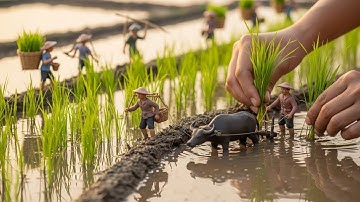 Realistic Mini Rice Field Build — Muddy Hands Planting Clay Farmers & Buffalo