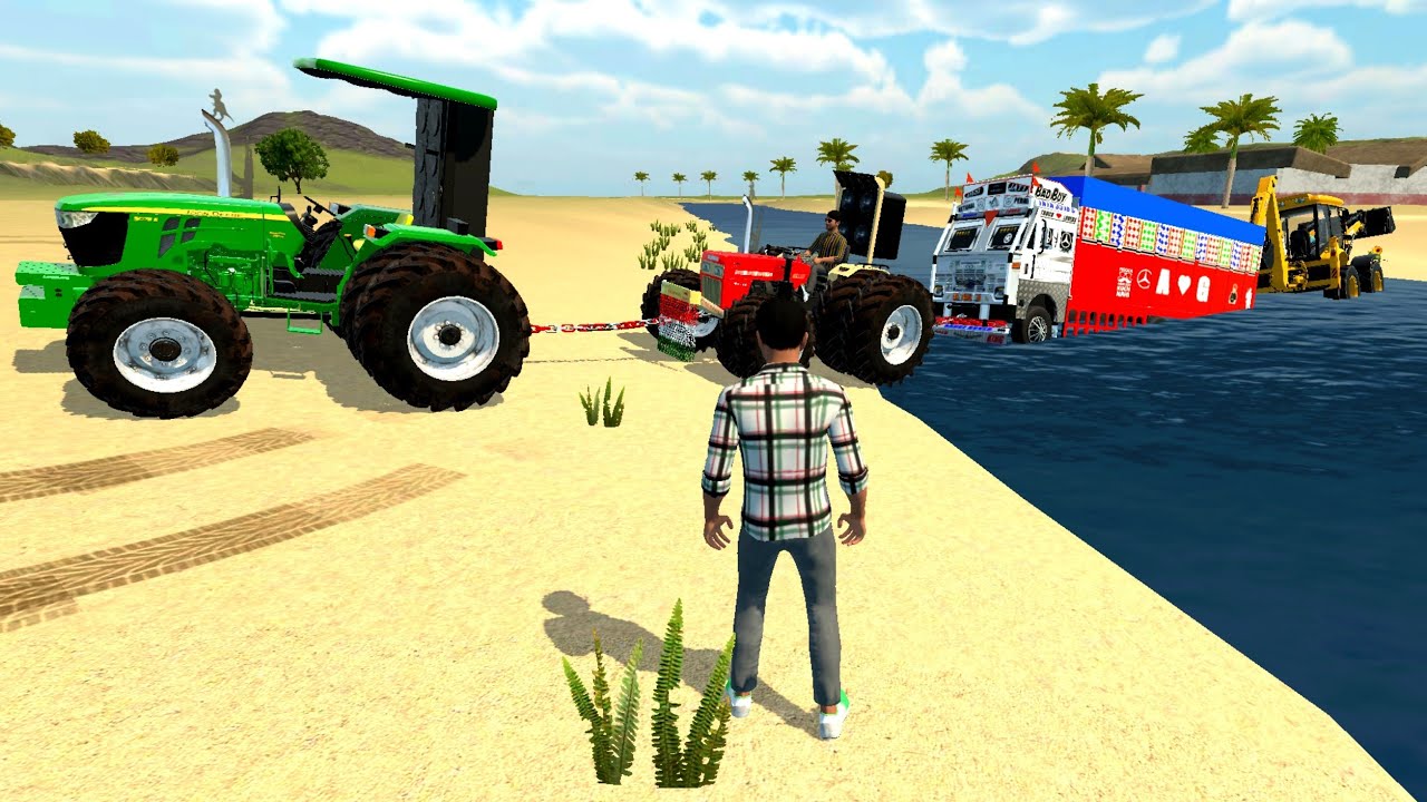 Truck Stuck In Water Rescue At Jcb & Tractor In Indian Vehicles Simulator 3d game 