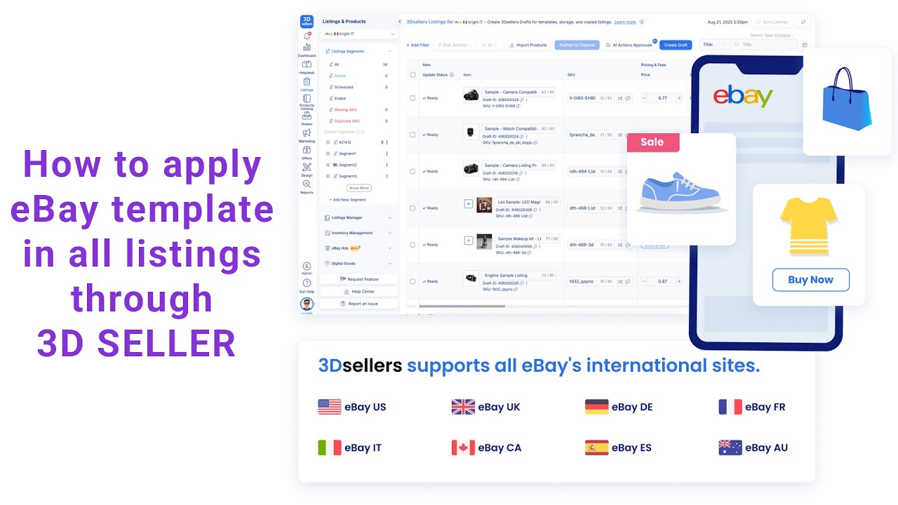 How to apply eBay template bulk listing in 3d seller - YouTube