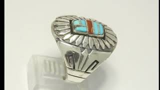 Keoni Navajo Turquoise Sunburst Sterling Silver Ring Size 11.5 - 35381