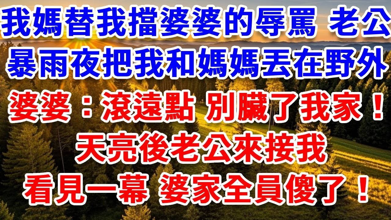 我媽替我擋婆婆的辱罵，老公暴雨夜把我和媽媽丟在野外，婆婆放話：滾遠點，別臟了我家！天亮後老公來接我，誰料看見一幕，婆家全員傻了！