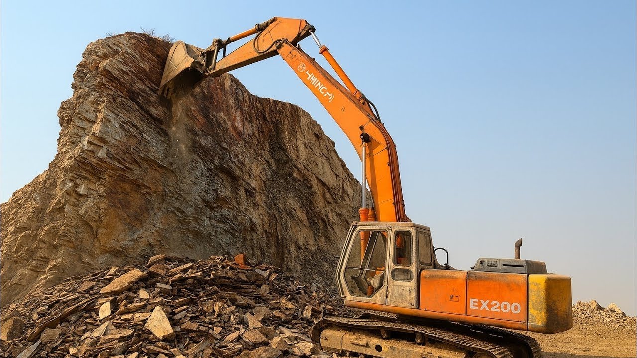 EXCAVATOR OPERATOR VIEW: Humming and Drilling in Action!” #excavators #stonemachinery #sand #mining 