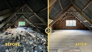 Abandoned 100 Year Old Workshop Renovation - Repairing Rotten Attic Floor