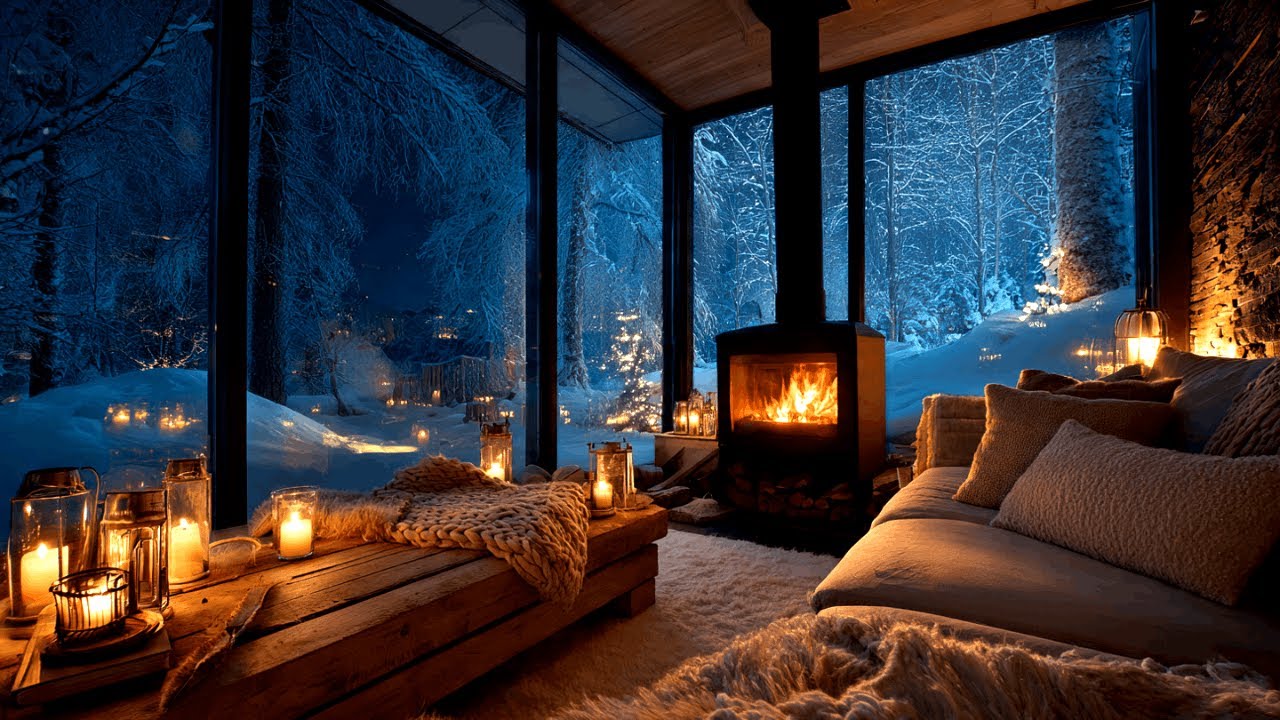 Winter Night Cabin Jazz ❄️ Uplifting Instrumental Fireplace Music 3