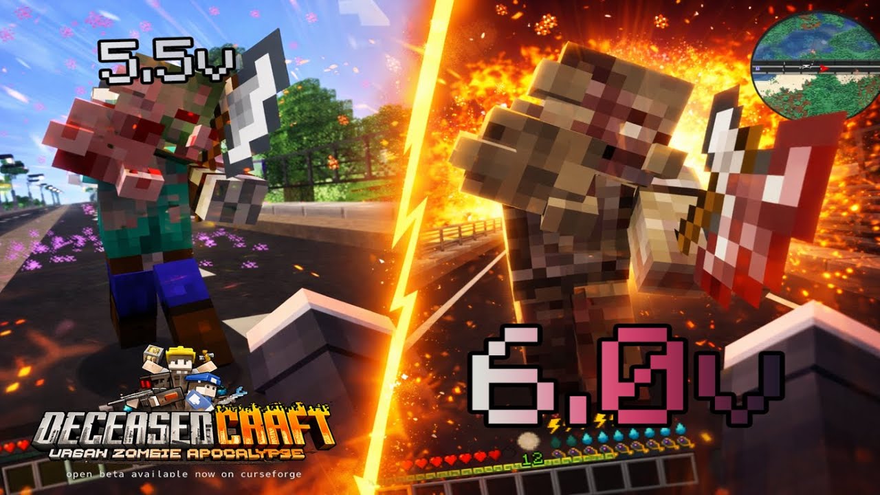 마인크래프트 좀비 아포칼립스 모드팩 디시즈크래프트 6.0v과 5.5v를 비교해보았습니다 [DeceasedCraft]