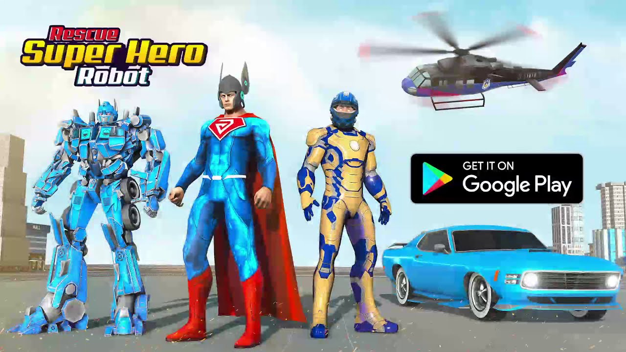 Flying Superhero Robot Rescue - War Robot Games