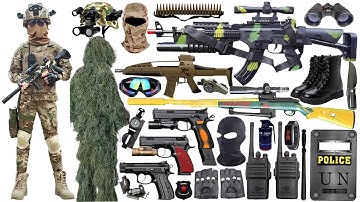 Special police weapon toy set unboxing, Heavy machine gun, AWM sniper rifle, Colt M1991, time bomb