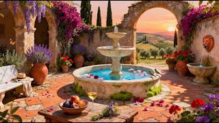 Tuscan Courtyard Fountain at Sunset | 3-Hour Ambient Escape | Study, Relax & Sleep