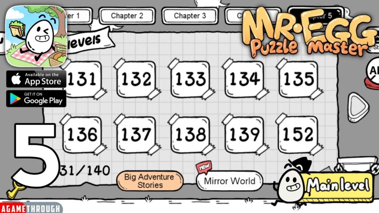 BIG ADVENTURE STORIES Mr Egg Puzzle Master All Levels 131 - 152 Part 5 Guide / Walkthrough