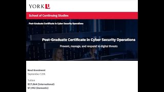 CIP Study in Canada * Post Graduate Certificate in Cyber Security in York University SCS