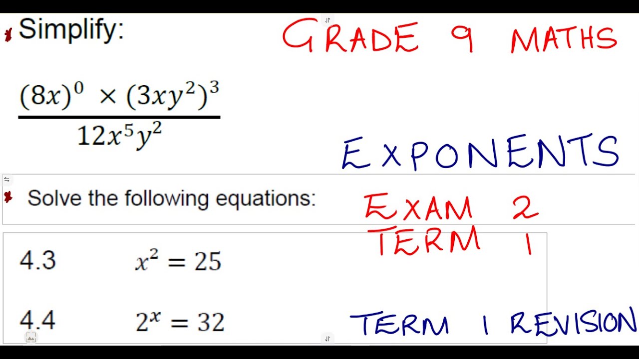 Mathematics Grade 9 Exponents Exam 2 _ Term 1 