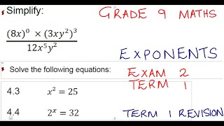 Mathematics Grade 9 Exponents Exam 2 _ Term 1 @mathszoneafricanmotives