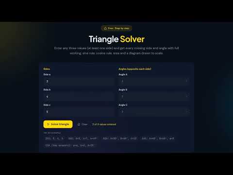Solve Any Triangle from Any Combination of Sides & Angles — Free Triangle Solver | FormulaWon