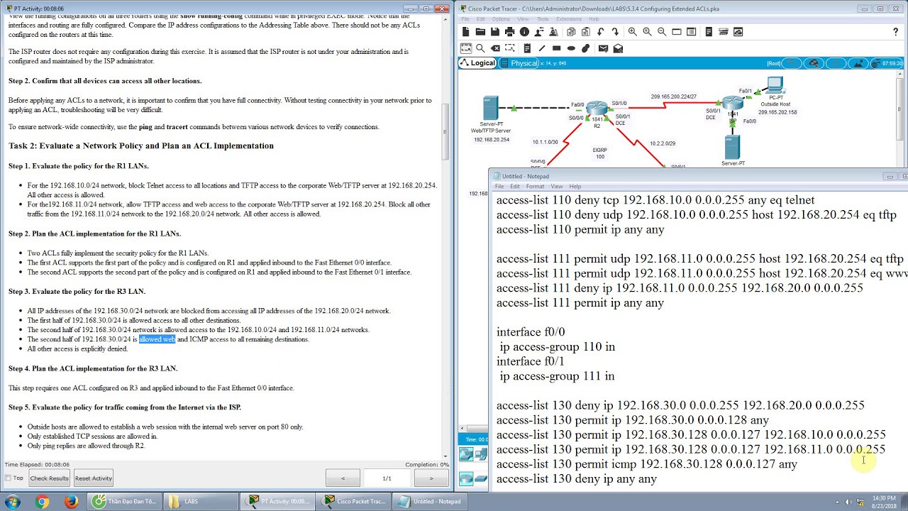 [CCNA] 5.3.4 Configuring Extended ACLs - YouTube