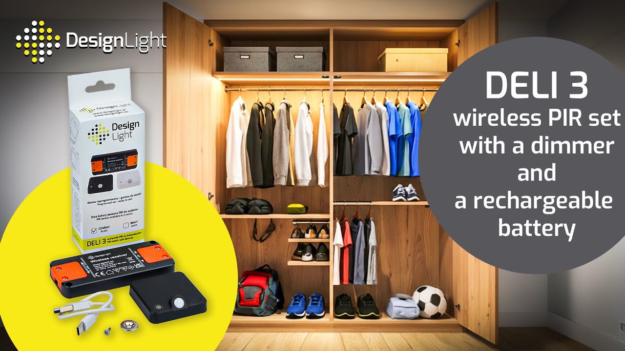 DELI 3 - wireless PIR set for wardrobes with a dimmer and a rechargeable battery - Design Light
