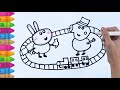 Peppa pig and Rebecca rabbit playing toy train 🚂🚃🐷🐷🌈 drawing and Coloring painting for