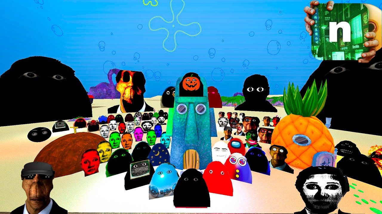 Funny Adventures with Angry PUMPKIN Munci, Selene Delgado and Obunga in BIKINI BOTTOM | Garry's Mod