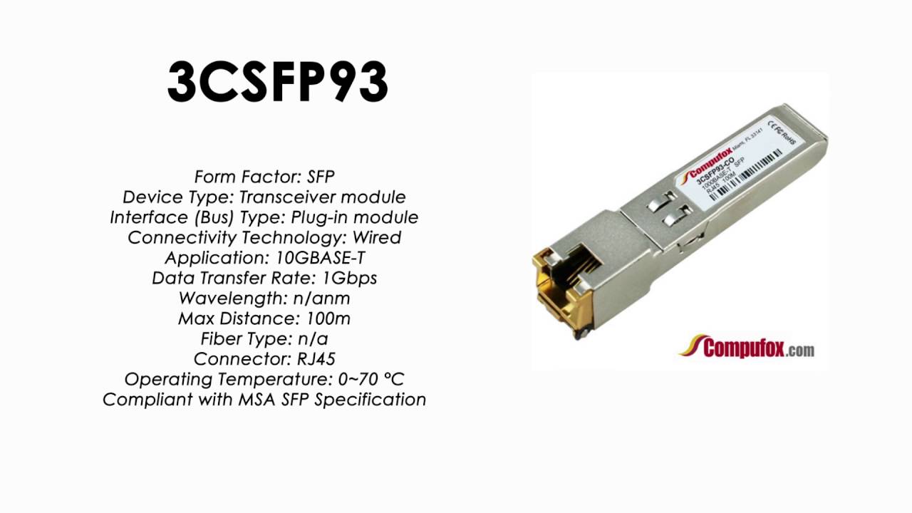 3CSFP93 | 3Com Compatible 1000BASE-T RJ45 100m SFP - YouTube