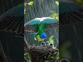 In the heavy rain, the mother bird spreads her wings to protect her babies. #birds#love  #love