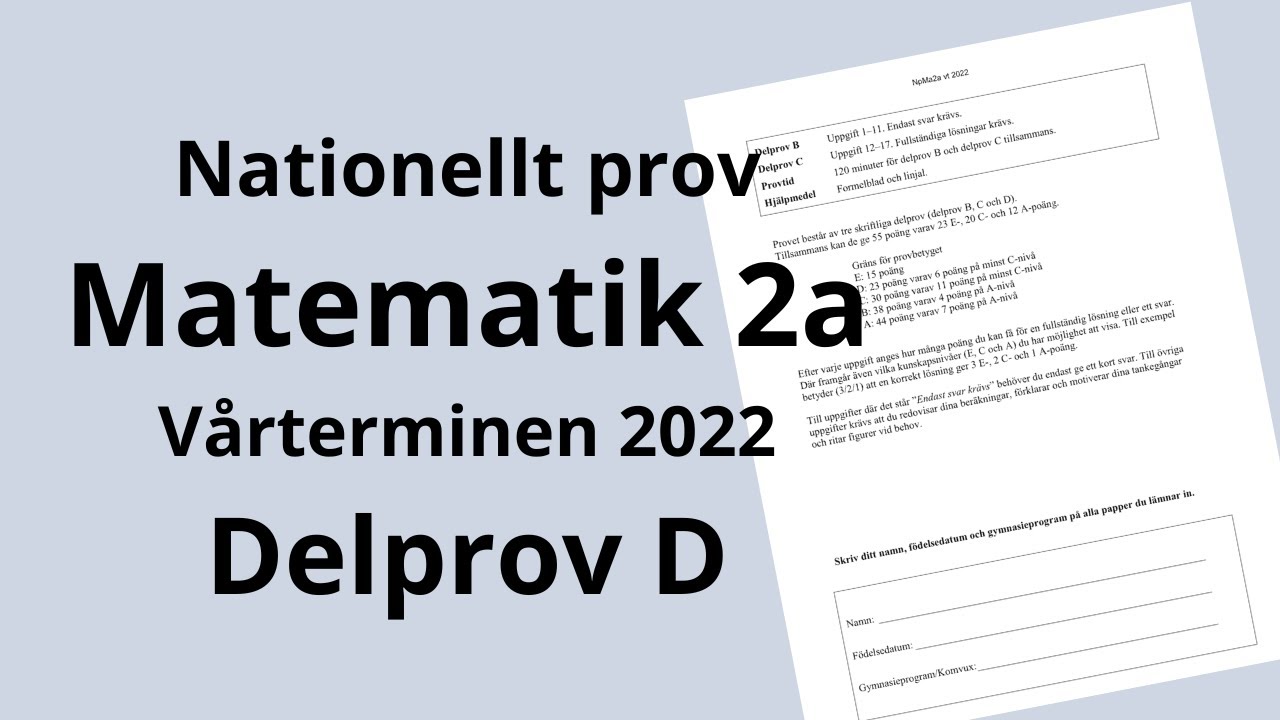 Nationellt prov matematik 2a (VT 2022) Delprov D