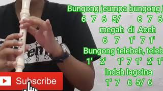 NOT ANGKA LAGU DAERAH BUNGONG JEUMPA RECORDER COVER || NOT ANGKA PIANIKA RECORDER  BUNGONG JEUMPA ||