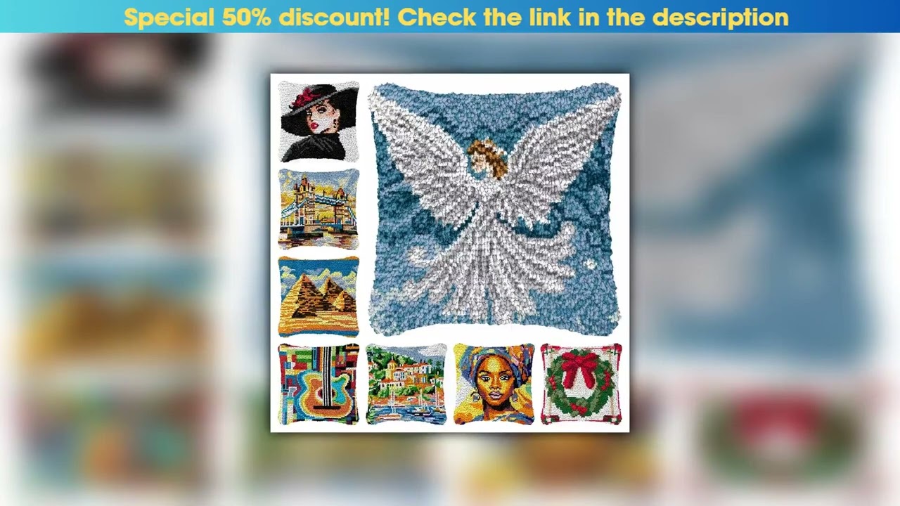 Get Angel Latch Hook Kits Rug Pyramid Canvas Net for Bags Guitar Rug Hooking Kit Christmas Knotted•