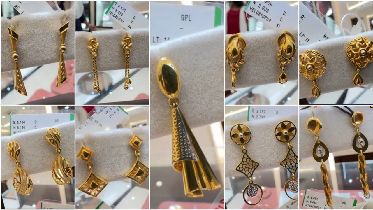 Tanishq 2g Lightweight Fancy Earrings Lastest Design | Casting Hanging Drops Earrings