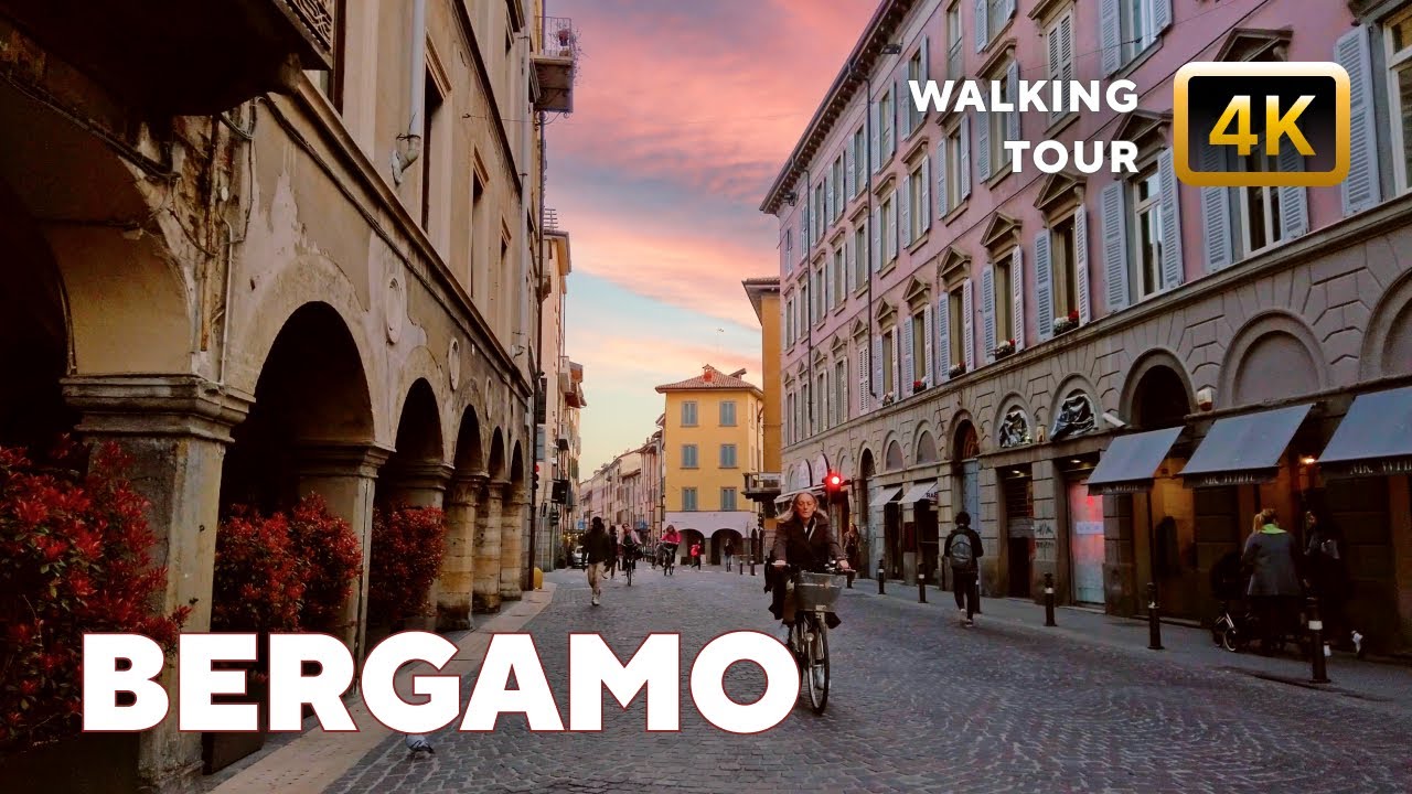 Bergamo, Italy – 4K Walk at Sunset in the Lower City Center