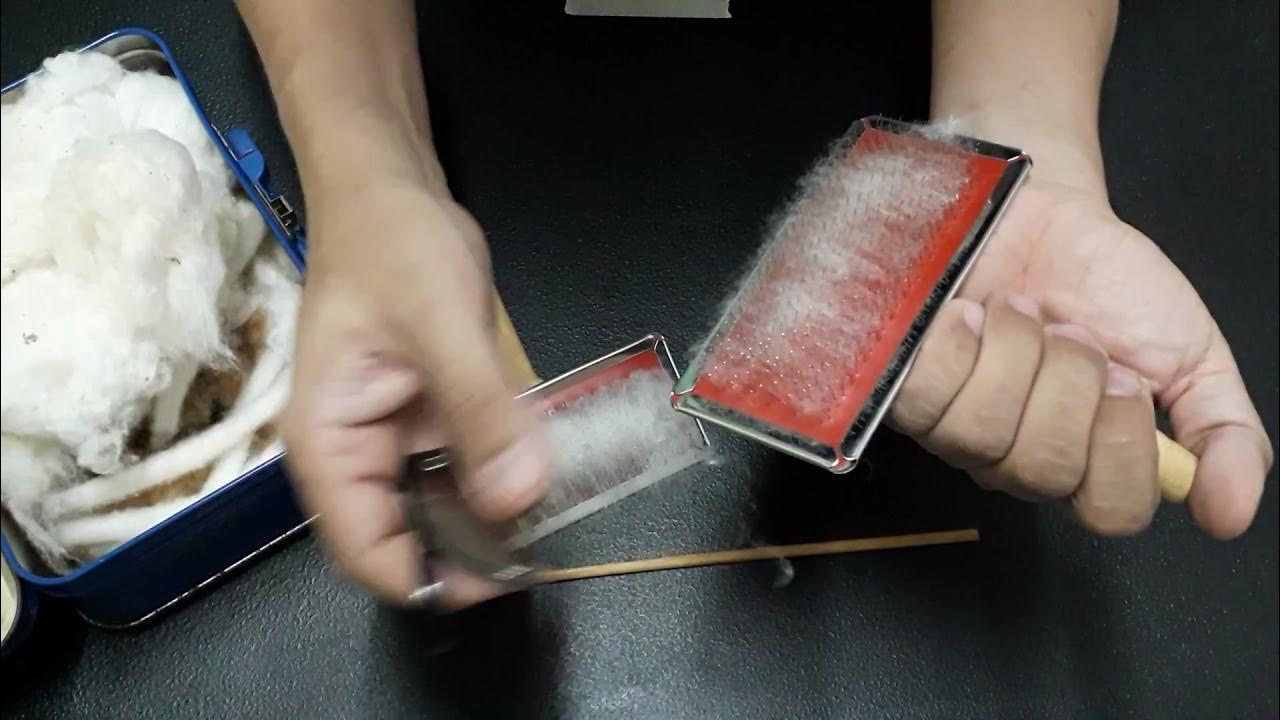 Cotton Spinning (Part 1) Carding Cotton Fiber and Making Puni YouTube