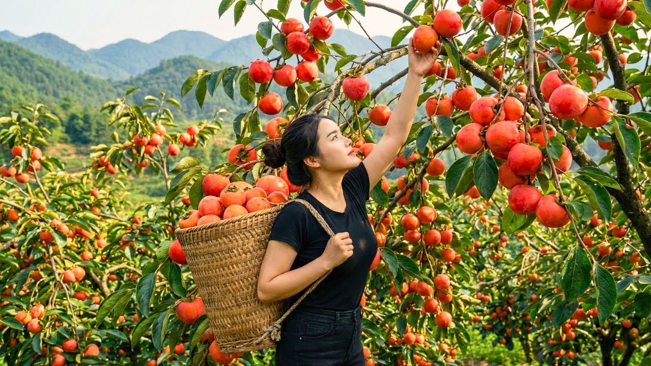 Harvesting 1,000+ kg of Persimmons on the Hill and Taking Them to the Market to Sell | Off-Grid Farm