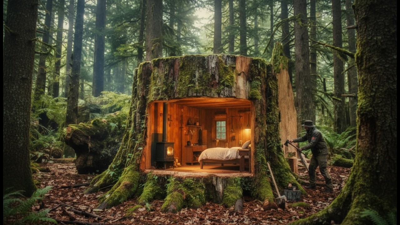 Building a house in the forest (ASMR) – A shocking hidden home inside a massive rock