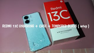 redmi 13c unboxing + case + tempered glass and setup ( aesthetic ) #redmi13cunboxing