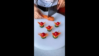 Vegetable cutting techniques, knife skills demo, carrot shapes.