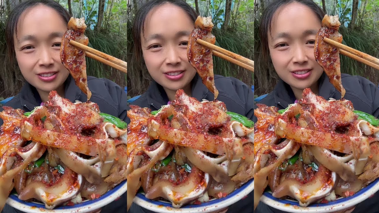 Sister Liu Rural Food | Satisfying Eating Stir-Fried Pig’s Ear Super Spicy and Really Delicious ASMR