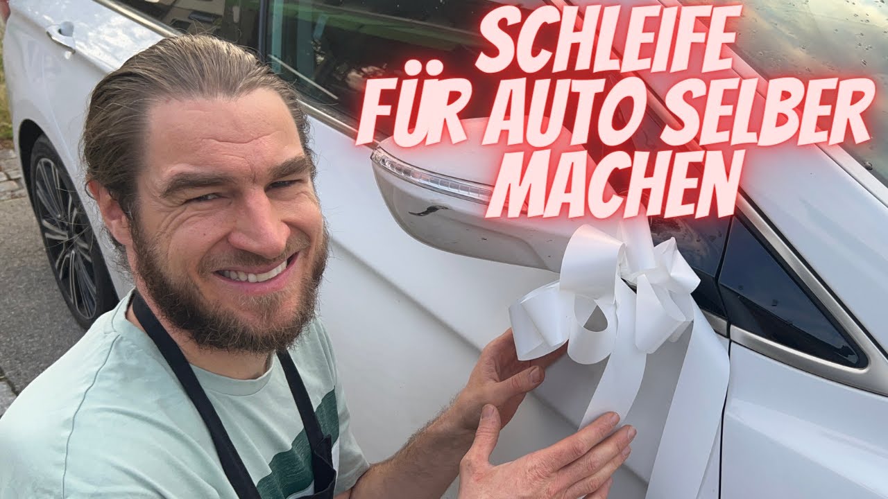 Schleife aus Band für eine Autodekoration für eine Hochzeitsfeier selber  machen 