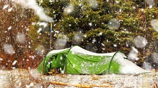 Hot Tent Camping In heavy Rain And Snow