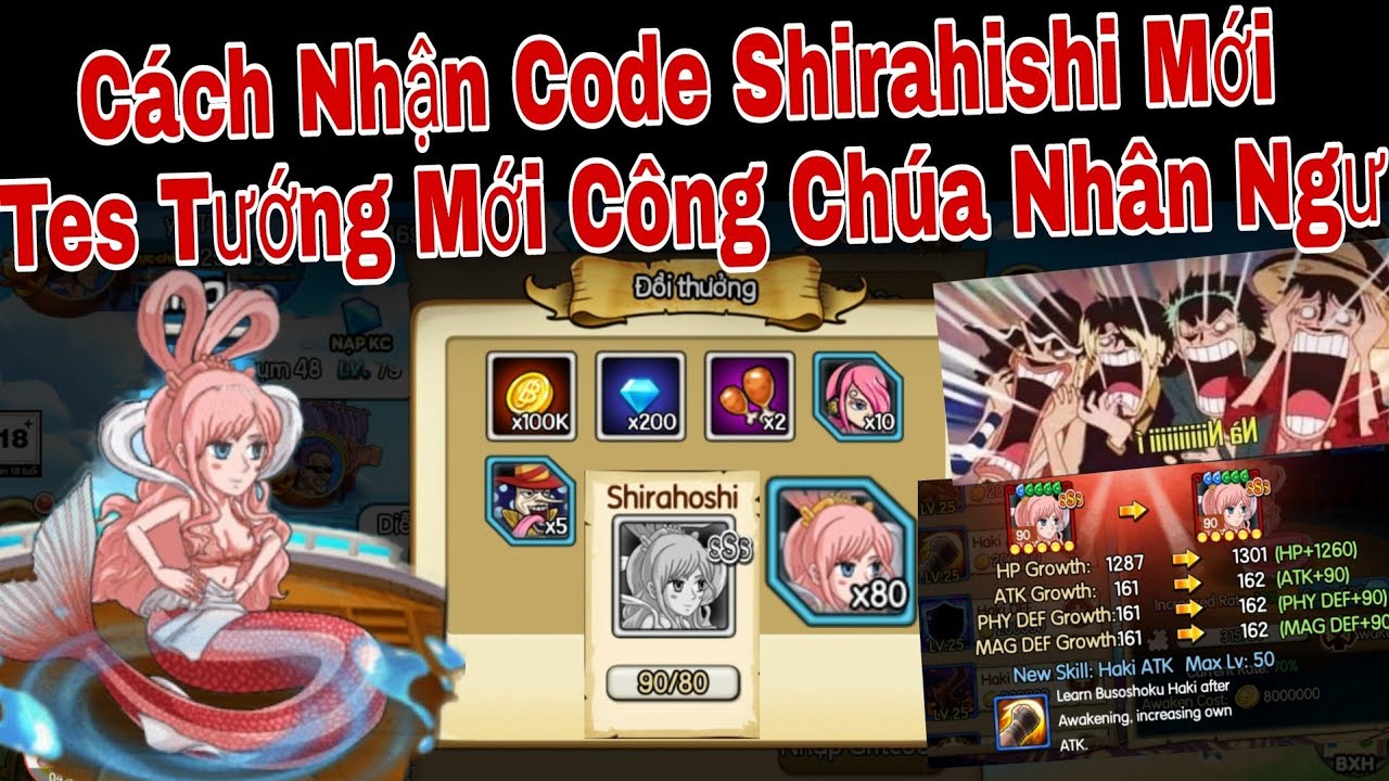 Cách Nhận Code Gomu Huyền Thoại Mới | Tes Tướng Mới Shirahoshi sSs | ttbđ