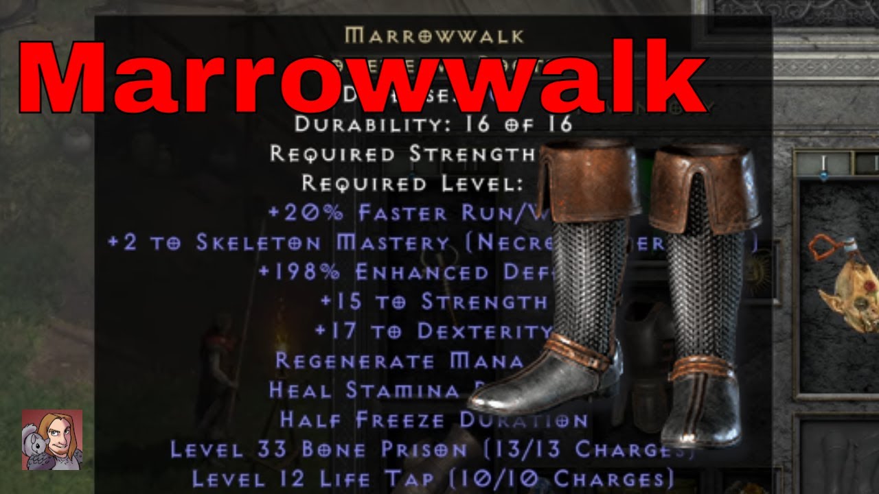 D2R Unique Items Marrowwalk (Boneweave Boots) YouTube