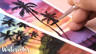 How I painted sunset bookmarks with watercolor | Watercolor Painting landscape