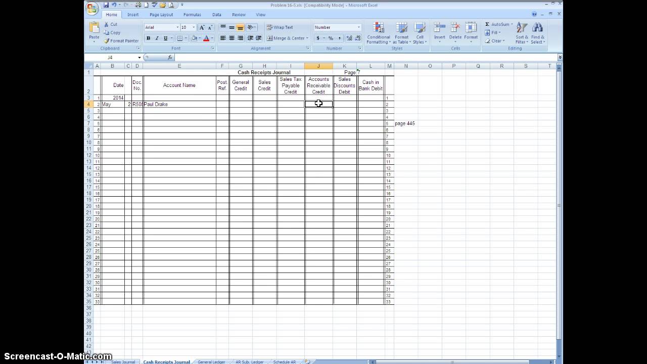 Using Excel to Journalize in the Cash Receipts Journal - YouTube