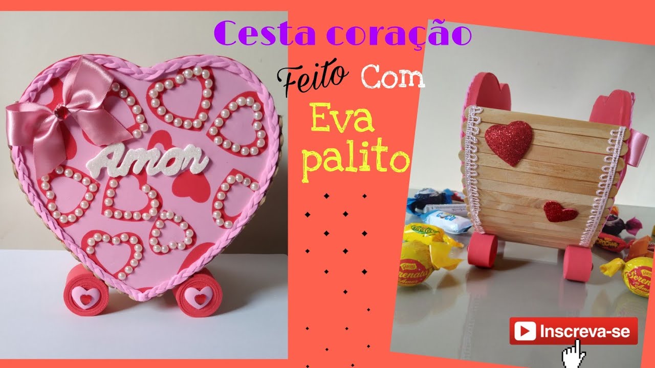 Como fazer cestinha coração com eva e palito de picolé para o dia dos namorados /muito fácil