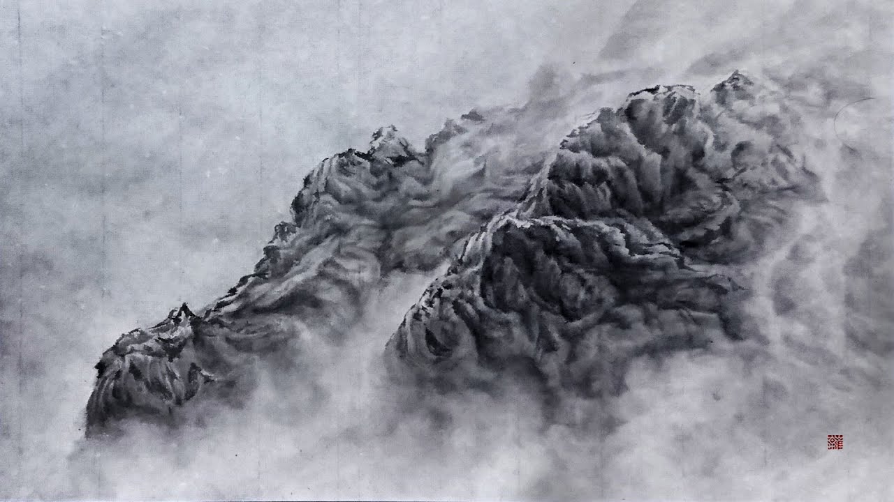 Картина тушью, пейзаж, 