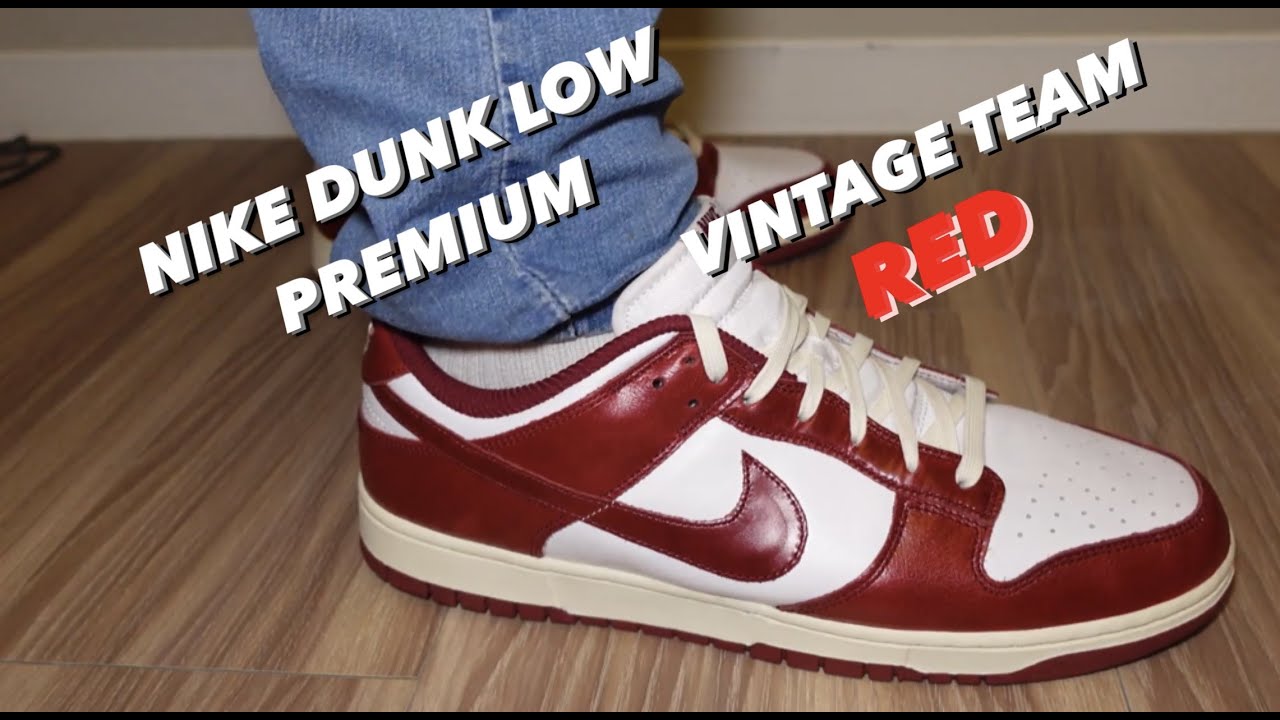 NIKE DUNK LOW PREMIUM VINTAGE TEAM RED WHITE REVIEW ON FOOT 