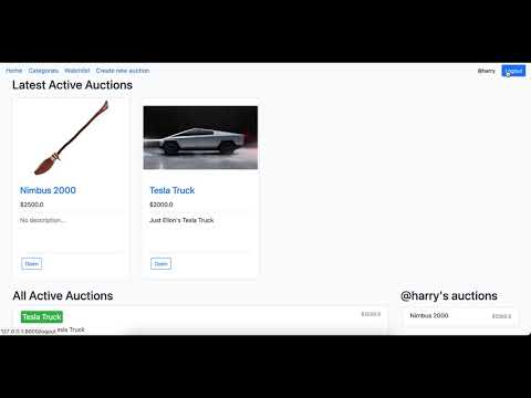 CS50's Web Programming with Python and JavaScript - Project 2 "Commerce" 2020