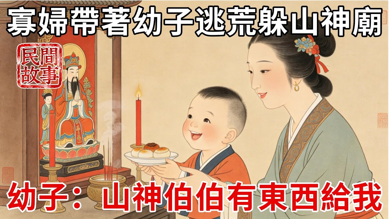 寡婦帶著幼子逃荒，躲進廢棄山神廟避雪，幼子哭鬧著要抱神像：山神伯伯說有東西給我！#民間故事 #傳統文化 #原創虛構 #華語有聲書 #槐樹下聽書
