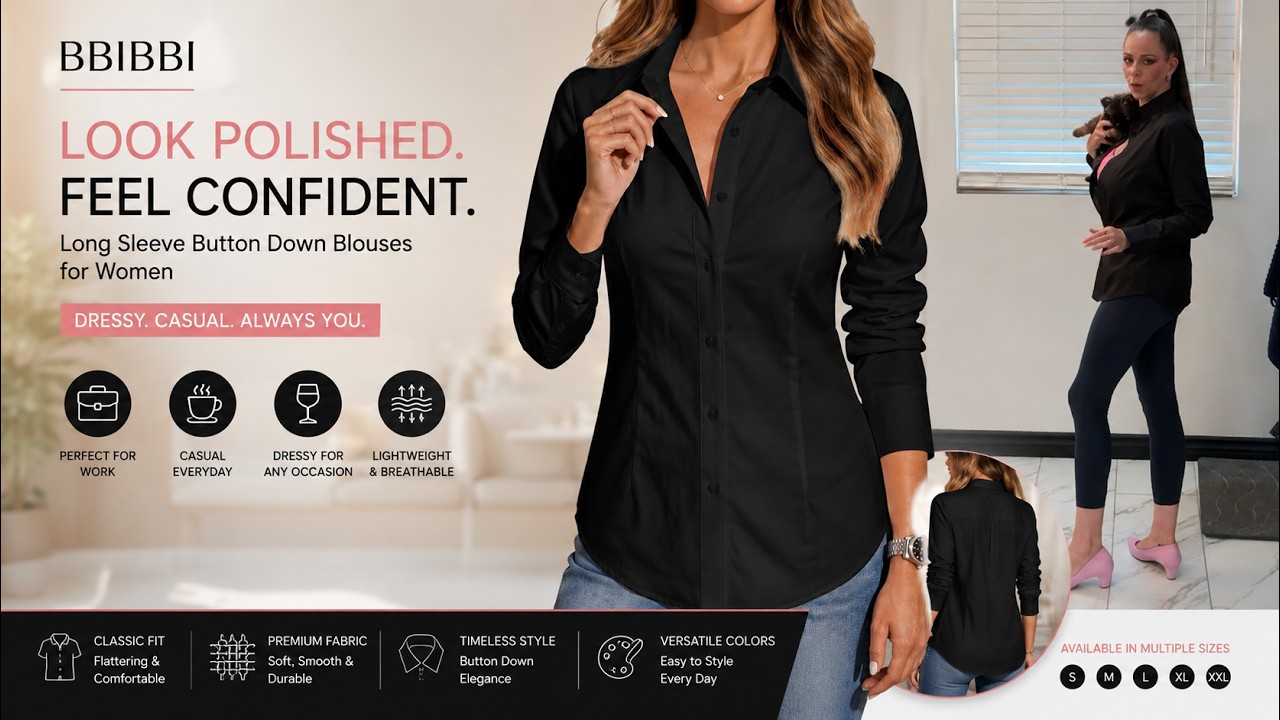 BBIBBI Blouses for Women Long Sleeve Button Down Dressy Casual