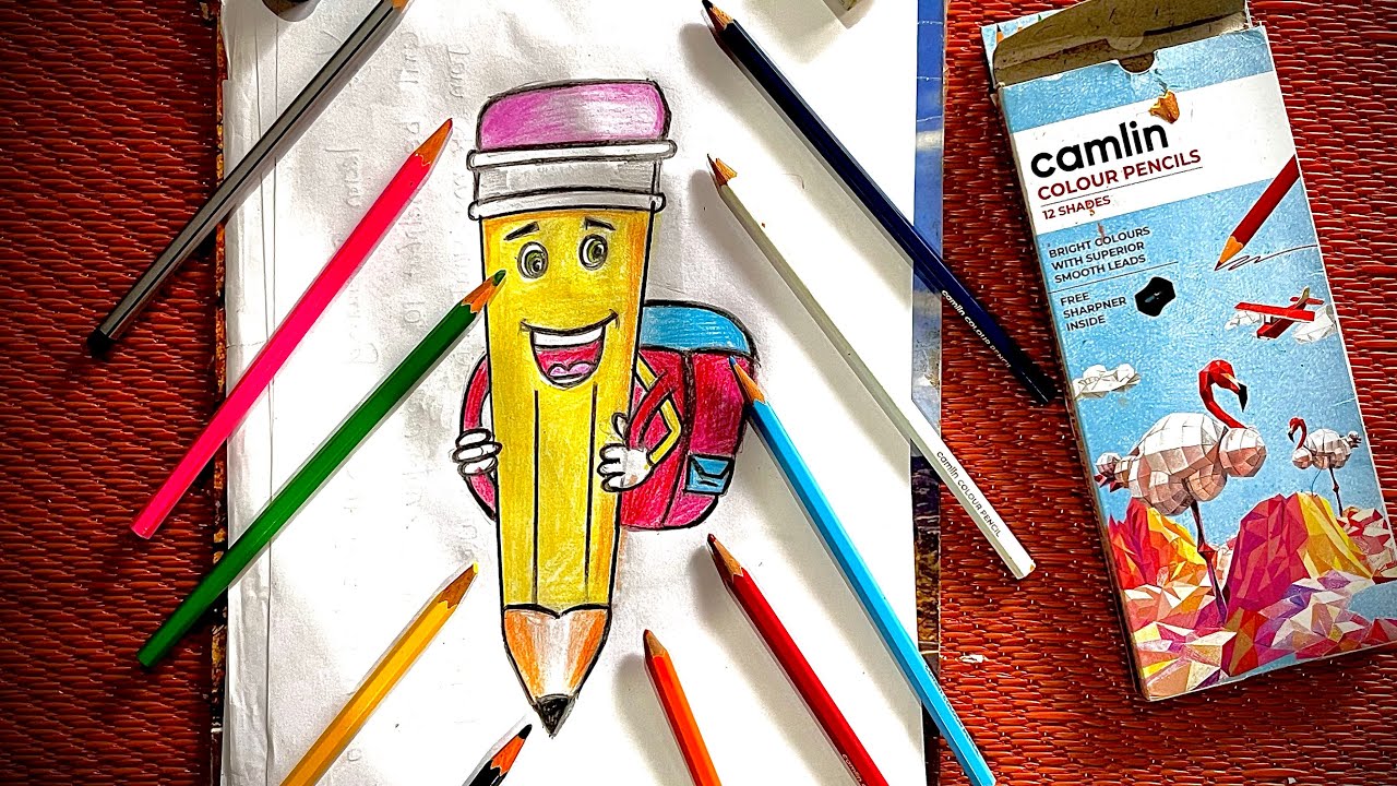 Colored Pencils Art Cartoon, Color Pencils Kids School