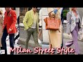 Stylish spring street fashion milan  new trendy outfit ideas  chic italian style  sidewalk milan