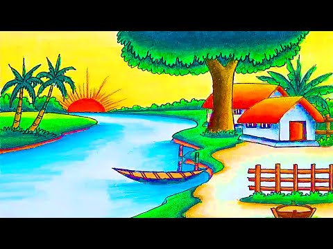 Easy How to Draw a Landscape Tutorial and Landscape Coloring Page