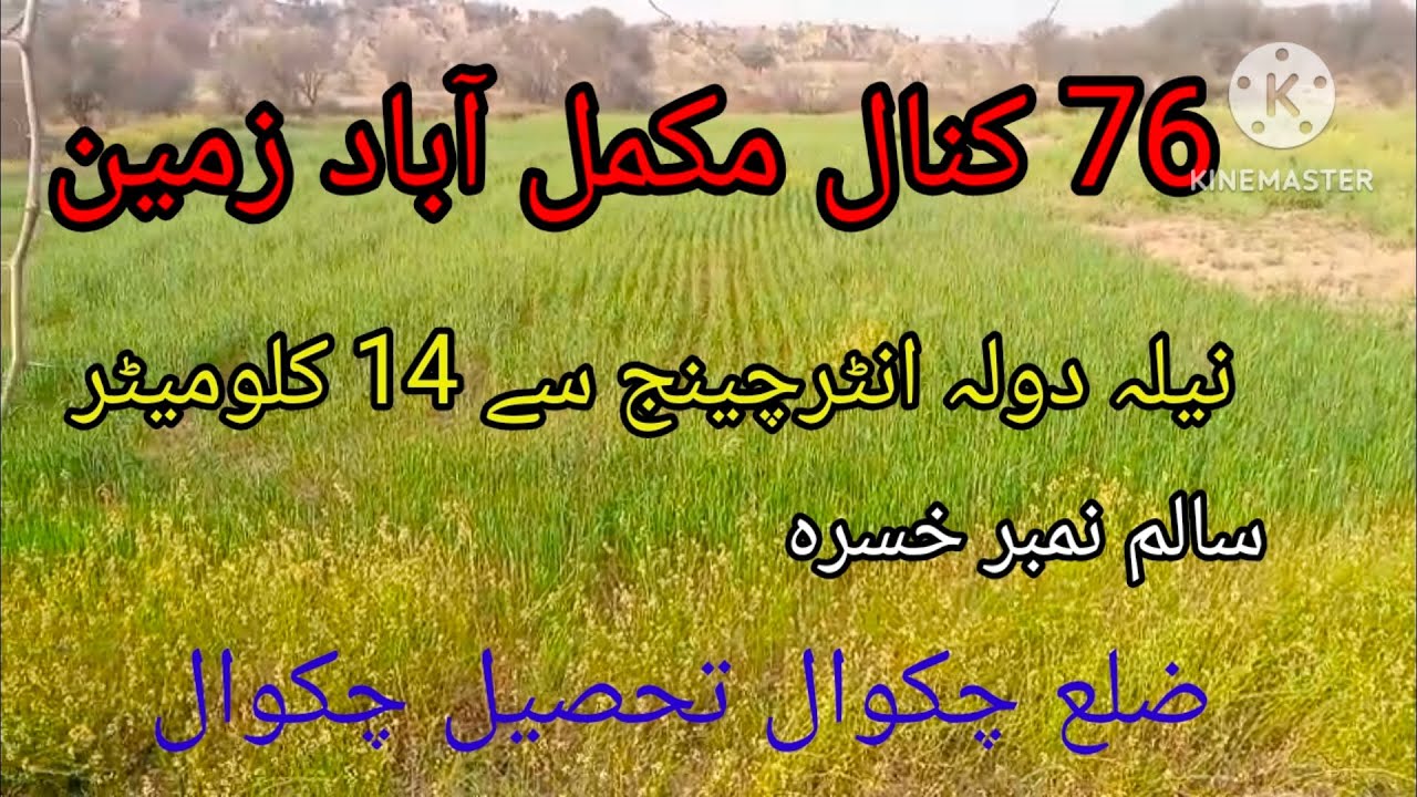 76 کنال مکمل آباد زرعی زمین ضلع چکوال موٹروے انٹرچینج نیلہ دولہ کے ساتھ الکرم پراپرٹی چکوال 